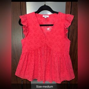 Andree Red Eyelet Blouse